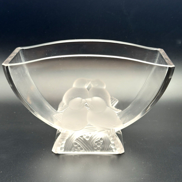 Vintage Verlys Glass Vase Birds Fan Art Deco French Design - Picture 1 of 11